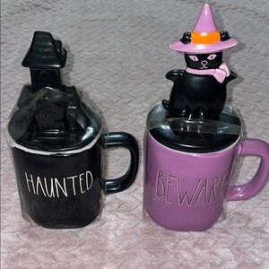 Rae Dunn Black Haunted and Purple Beware Halloween Mugs